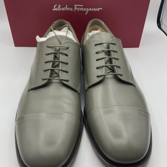 Salvatore Ferragamo Men's Gavino Lace-up Leather Shoes Olivo Calf Size 13 D - Picture 3 of 12